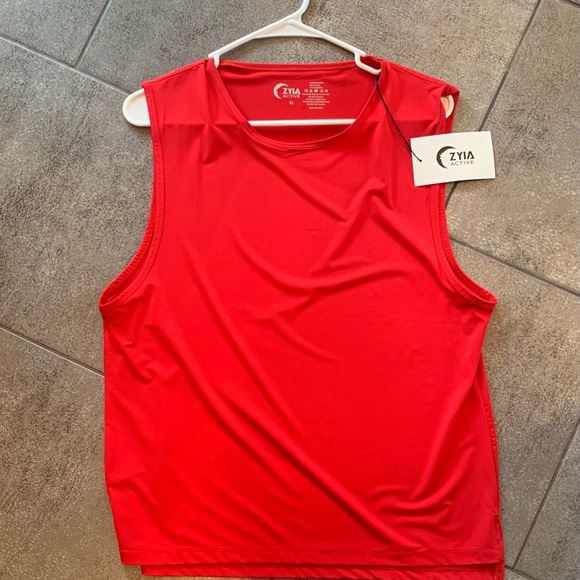 ZYIA Tops Nwt Zyia Red Slit Muscle Tank Poshmark